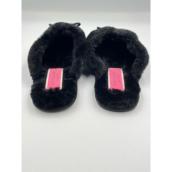 NWOB Kate Spade Lacy Slippers Mule Size 10B Black Glitter Faux Fire Gold Charm - Picture 4 of 10